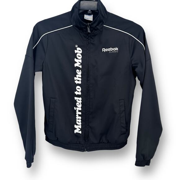 Reebok Married To The Mob Track Jacket Womens Sz Small Satin Full Zip - Picture 1 of 7